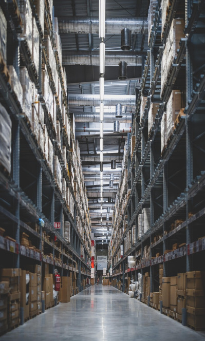 warehouse shelves boxes